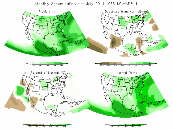 CFS Model Precipitation (mm) for JUL11 - IC APR 2011