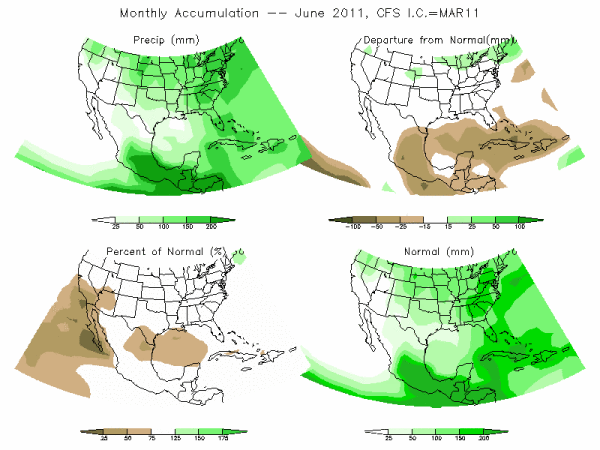 CFS Model Precipitation (mm) for JUN11 - IC MAR 2011