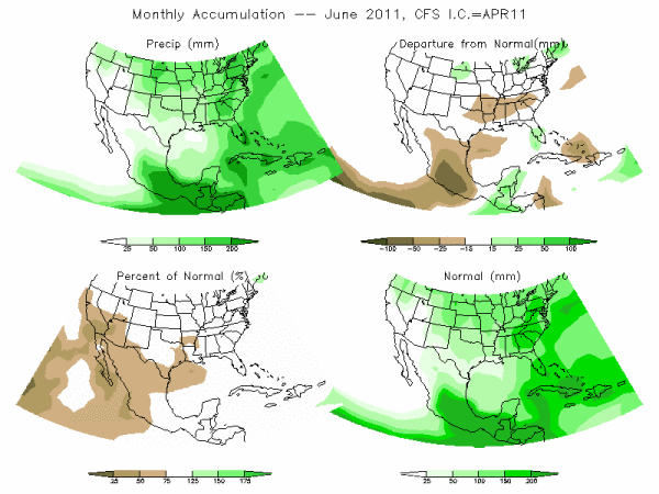 CFS Model Precipitation (mm) for JUN11 - IC APR 2011