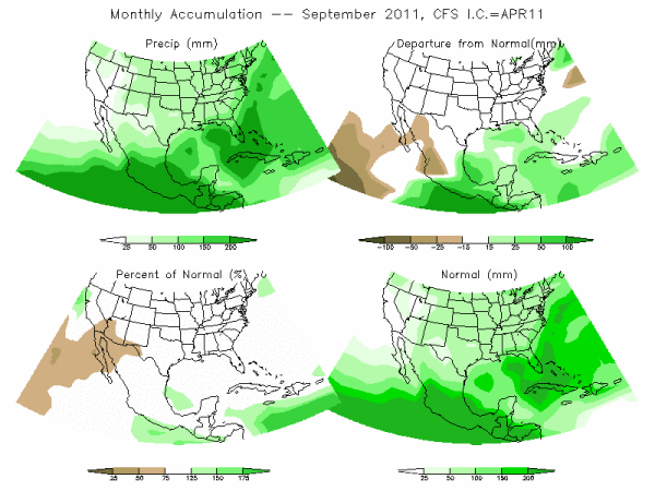 CFS Model Precipitation (mm) for SEP11 - IC APR 2011