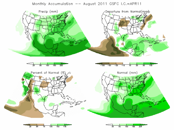 NASA Model Precipitation (mm) for AUG11 - IC APR 2011