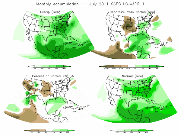 NASA Model Precipitation (mm) for JUL11 - IC APR 2011