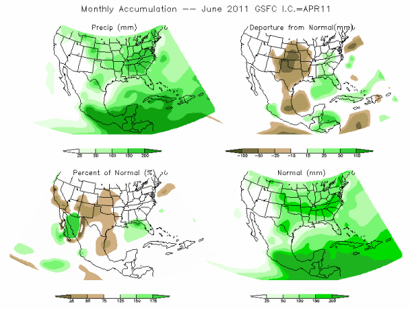 NASA Model Precipitation (mm) for JUN11 - IC APR 2011