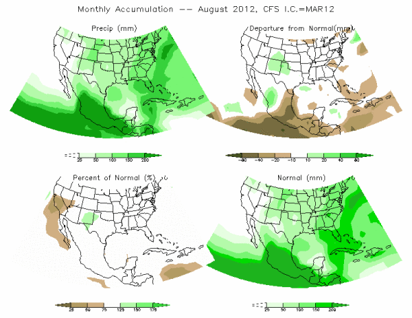 CFS Model Precipitation (mm) for AUG12 - IC MAR 2012