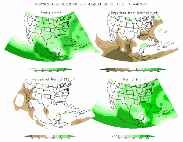 CFS Model Precipitation (mm) for AUG12 - IC APR 2012