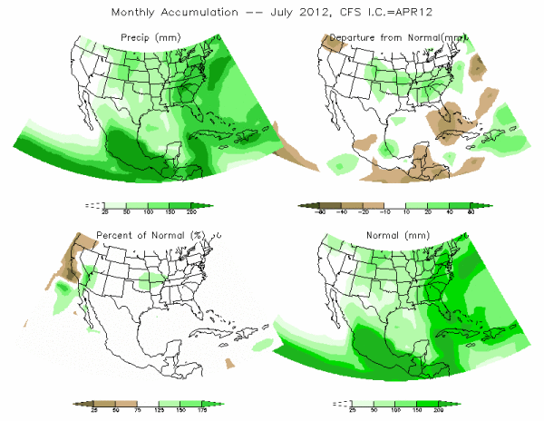 CFS Model Precipitation (mm) for JUL12 - IC APR 2012