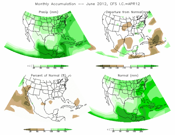 CFS Model Precipitation (mm) for JUN12 - IC APR 2012