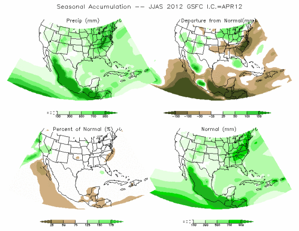 NASA Model Precipitation (mm) for JJAS12 - IC APR 2012