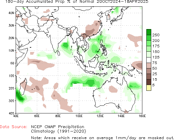 180-Day Percent of Normal Precipitation (%)