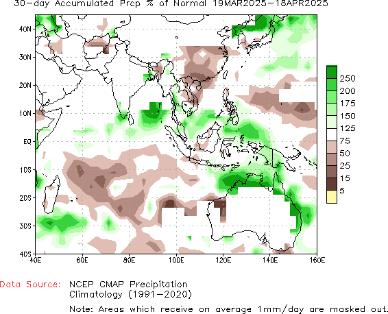 30-Day Percent of Normal Precipitation (%)