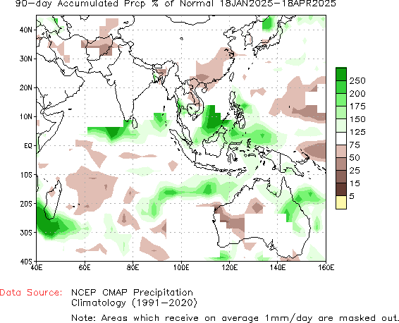 90-Day Percent of Normal Precipitation (%)