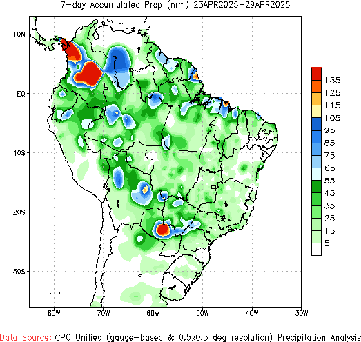 Acumulado de chuvas - 7 dias