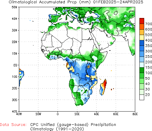 February to current Normal Precipitation (millimeters)