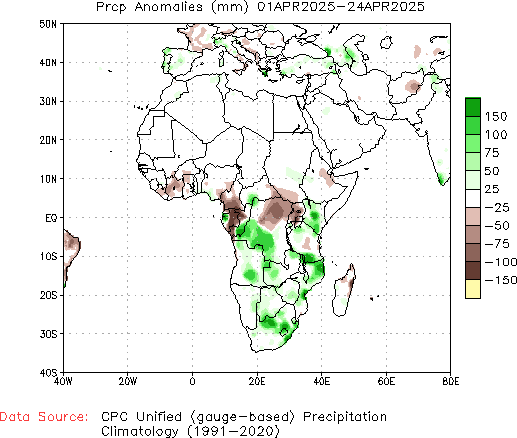 April to current Precipitation Anomaly (millimeters)