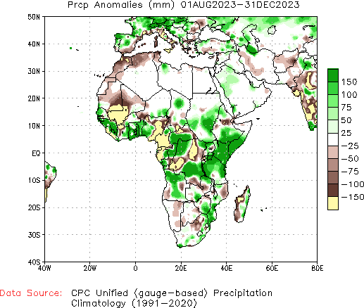 August to current Precipitation Anomaly (millimeters)