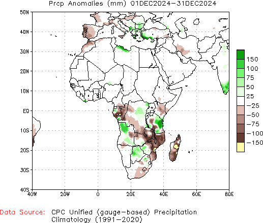 December to current Precipitation Anomaly (millimeters)