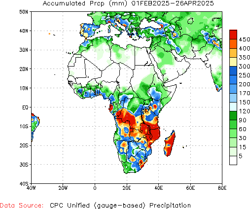 February to current Total Precipitation (millimeters)