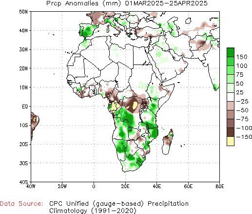 March to current Precipitation Anomaly (millimeters)