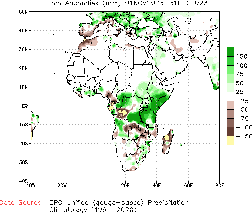 November to current Precipitation Anomaly (millimeters)