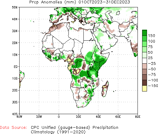 October to current Precipitation Anomaly (millimeters)