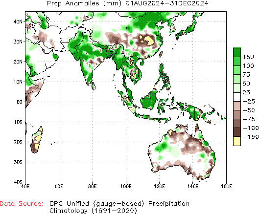 August to current Precipitation Anomaly (millimeters)