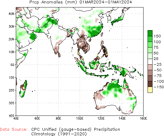March to current Precipitation Anomaly (millimeters)