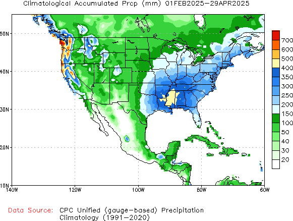 February to current Normal Precipitation (millimeters)