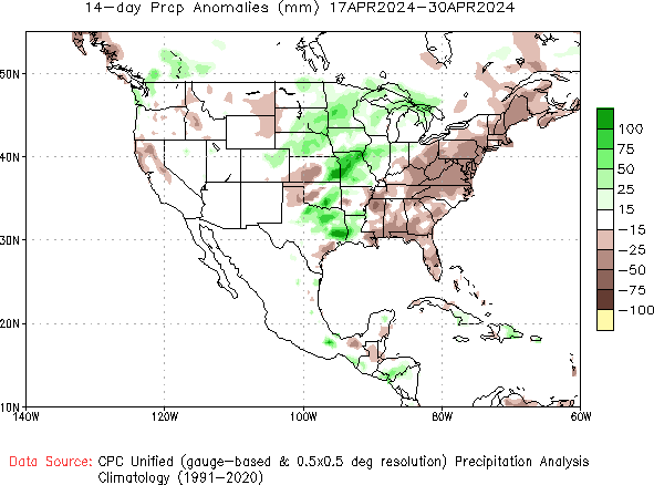 14-Day Precipitation Anomaly (millimeters)