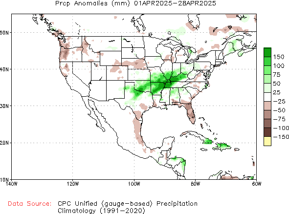 April to current Precipitation Anomaly (millimeters)