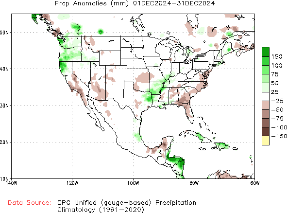 December to current Precipitation Anomaly (millimeters)