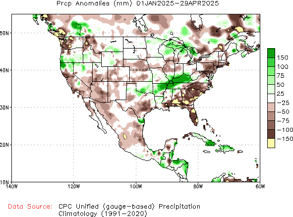 January to current Precipitation Anomaly (millimeters)