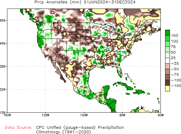 June to current Precipitation Anomaly (millimeters)