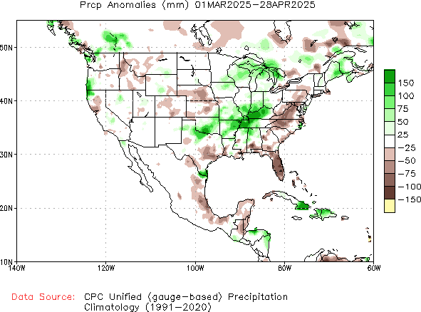 March to current Precipitation Anomaly (millimeters)