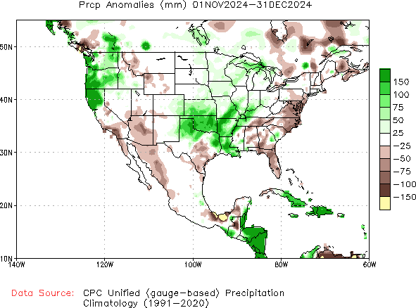 November to current Precipitation Anomaly (millimeters)