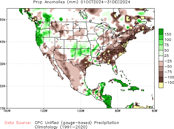 October to current Precipitation Anomaly (millimeters)