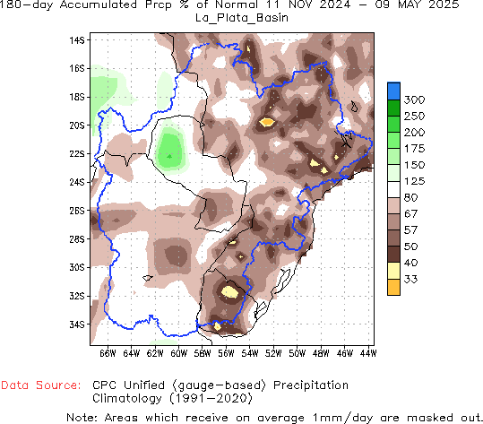 180-Day Percent of Normal Precipitation (%)