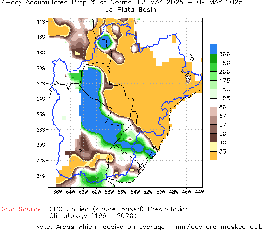 7-Day Percent of Normal Precipitation (%)