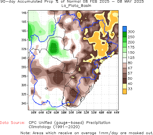 90-Day Percent of Normal Precipitation (%)