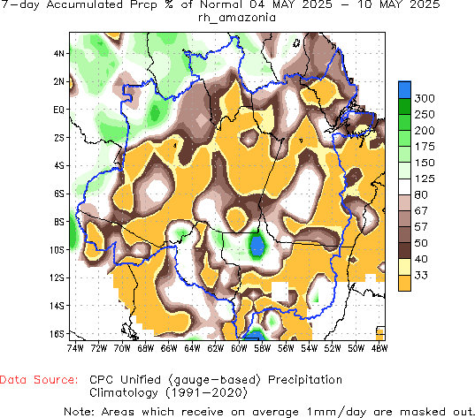 7-Day Percent of Normal Precipitation (%)