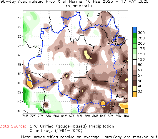 90-Day Percent of Normal Precipitation (%)