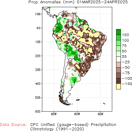 March to current Precipitation Anomaly (millimeters)