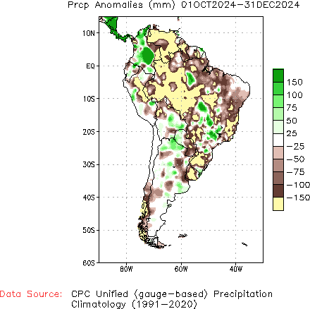 October to current Precipitation Anomaly (millimeters)