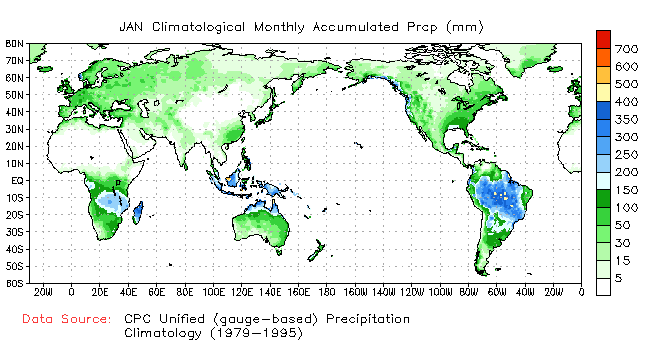 JANUARY Precipitation Climatology (mm)