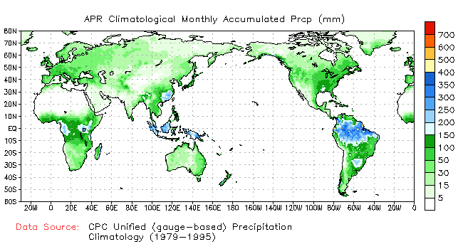 APRIL Precipitation Climatology (mm)
