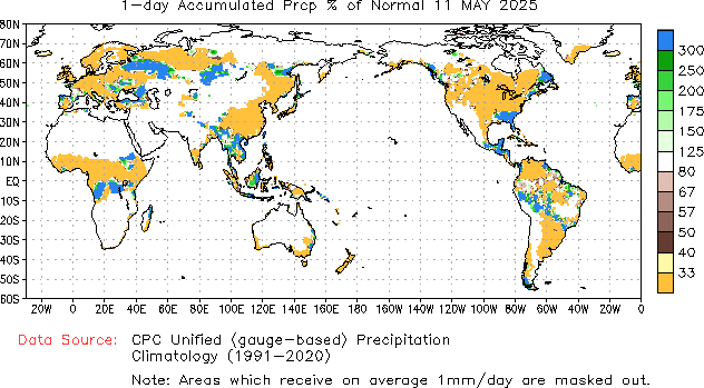 1-day % of Normal Precipitation