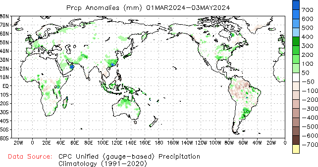 March to current Precipitation Anomaly (millimeters)