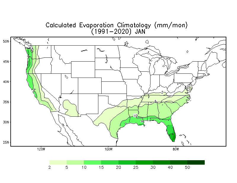 JANUARY Evaporation Climatology (mm)