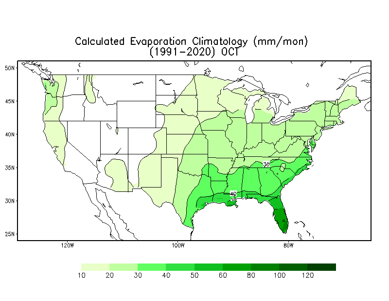 OCTOBER Evaporation Climatology (mm)