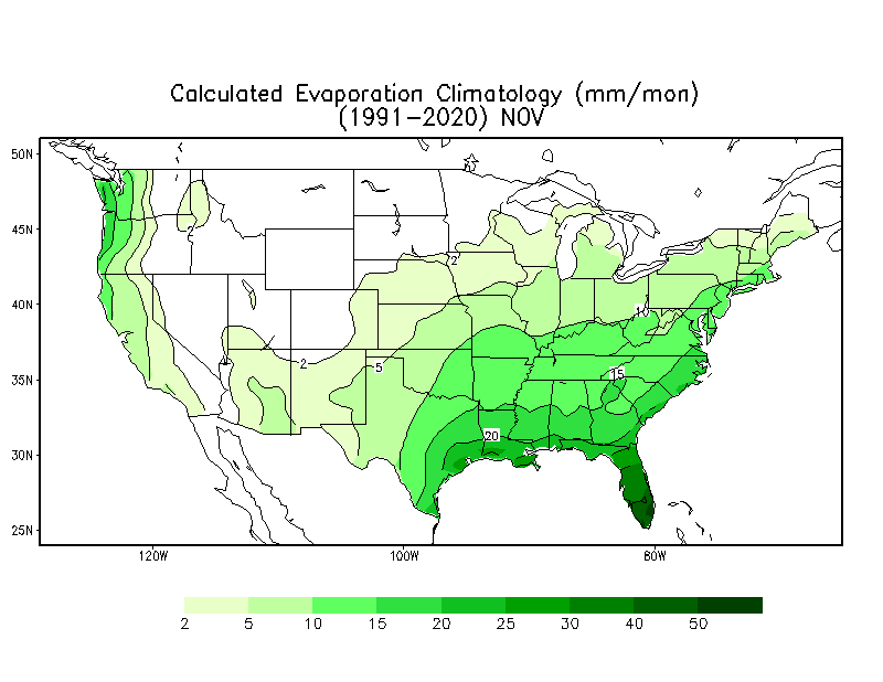 NOVEMBER Evaporation Climatology (mm)