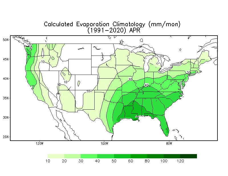 APRIL Evaporation Climatology (mm)